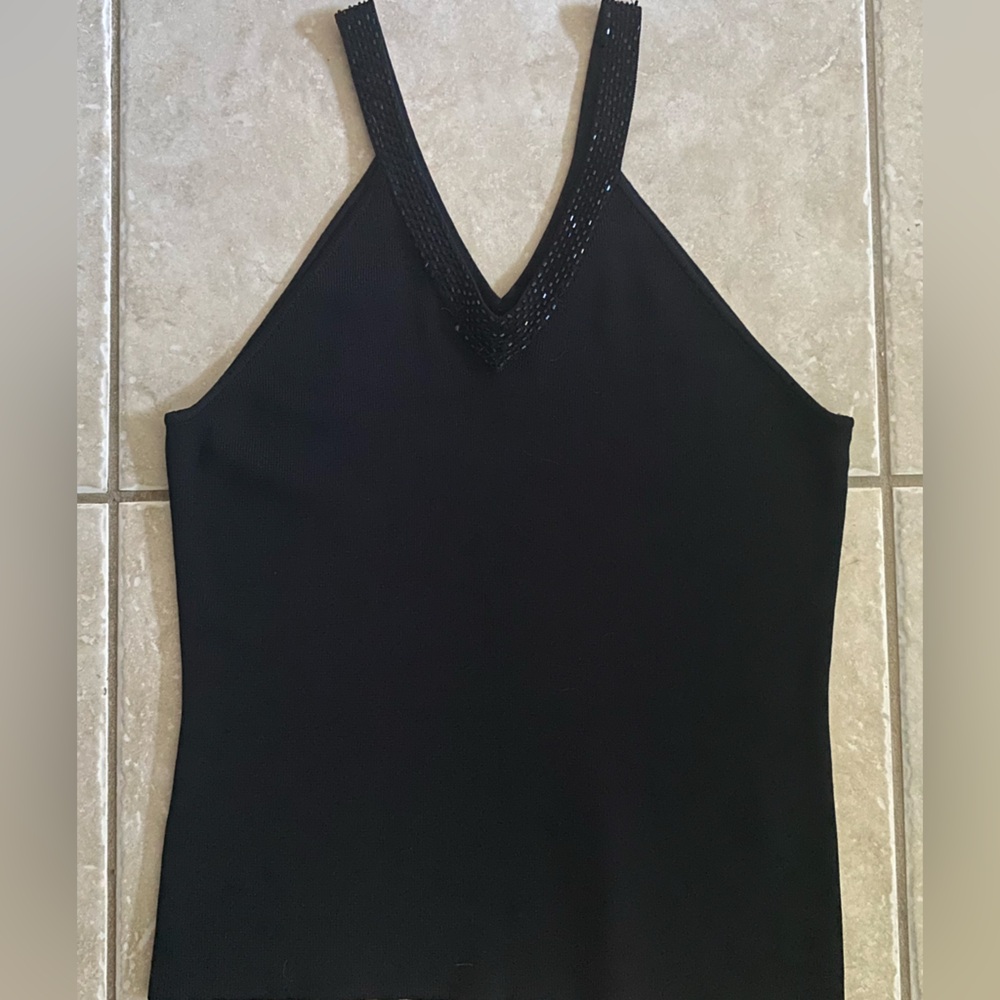 VGUC White House Black Market tank top. Black with beaded detail. Size large